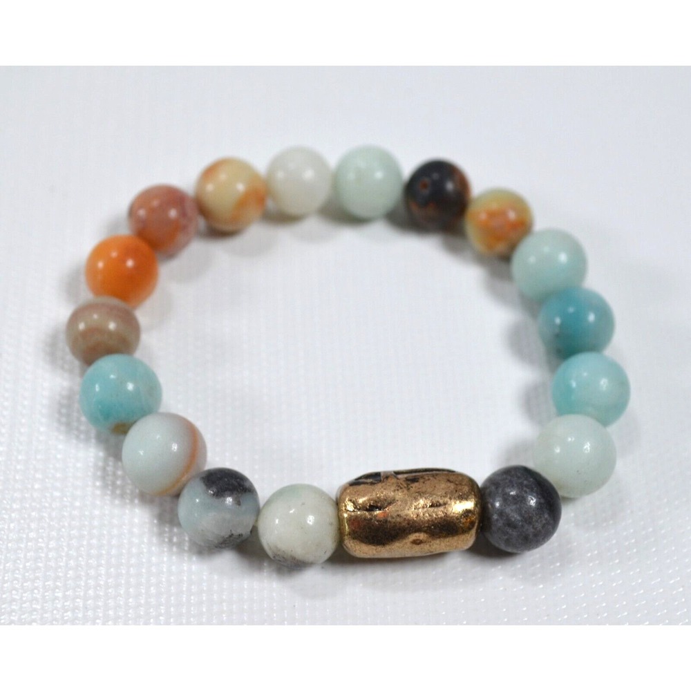 Stone Bead Stretch Bracelet Multicolor Stone Beads 6"
